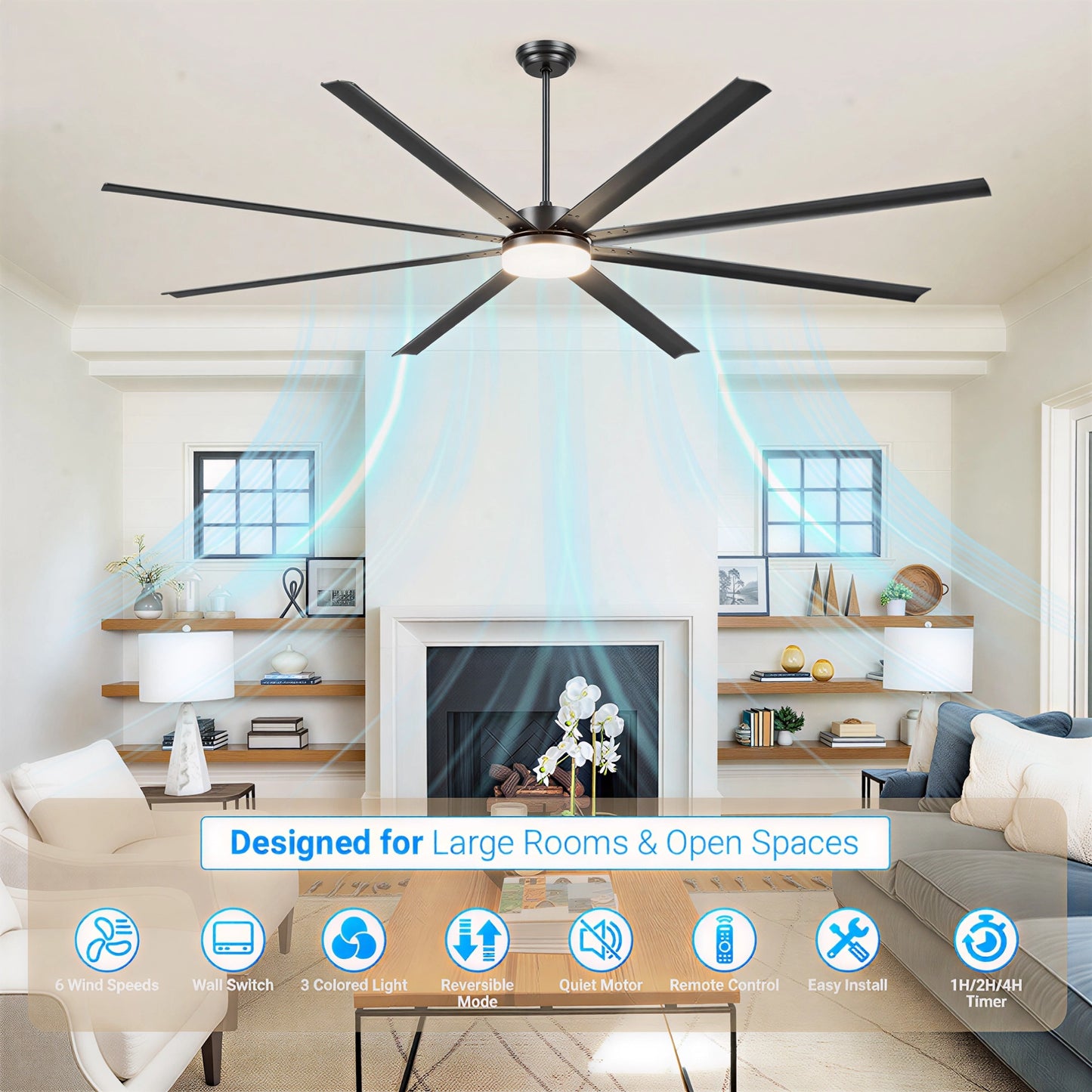 96" Black Industrial Ceiling Fan with Remote - view 9