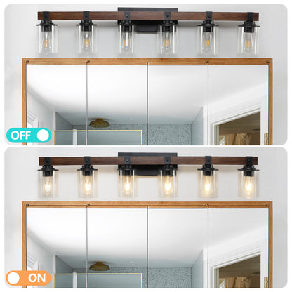 42" 6-Light Farmhouse Vanity Wall Light with Wood Accent - view 5