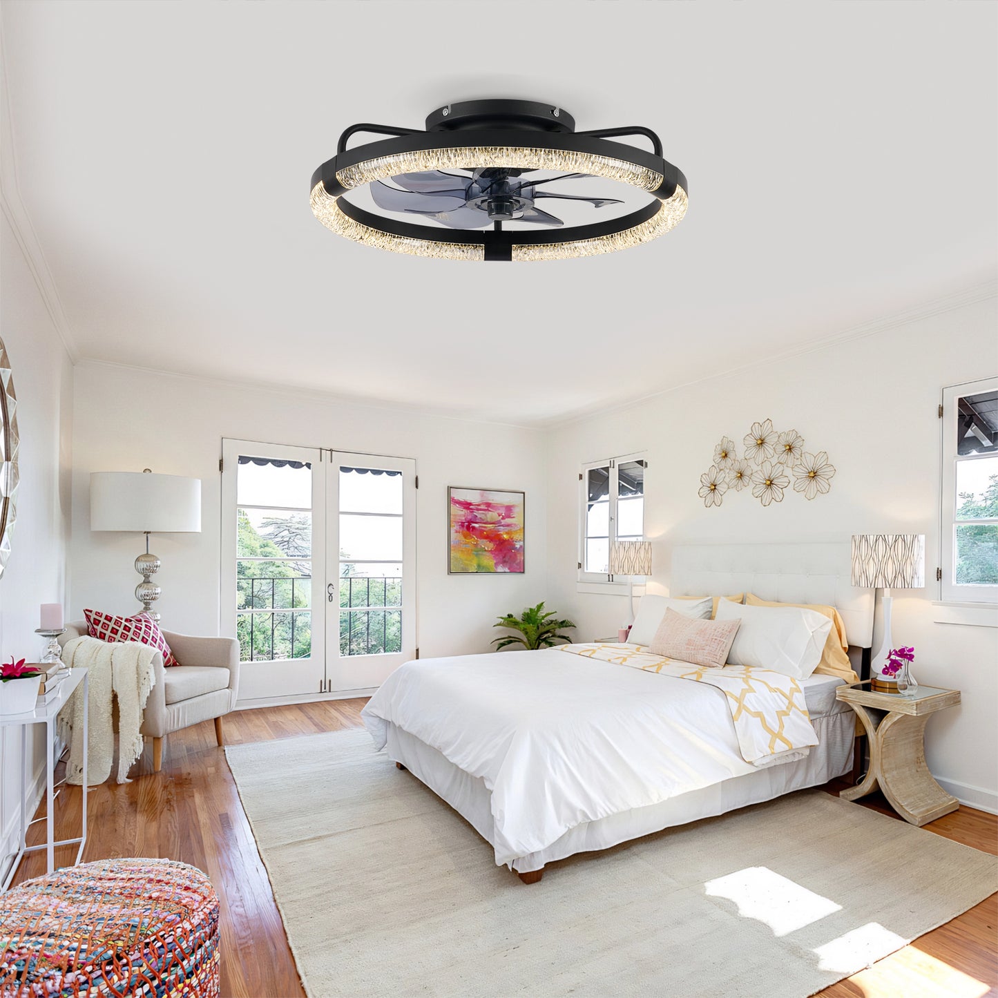 20" Matte Black Flush Mount Ceiling Fan with Dimmable LED - view 4