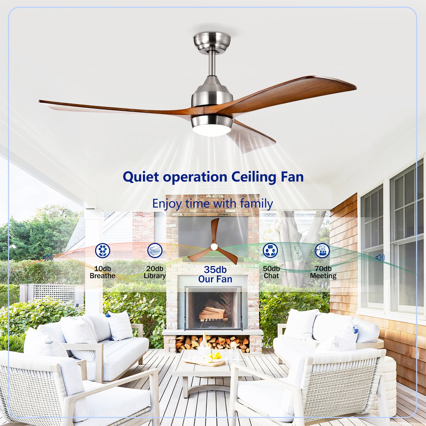 52" Satin Nickel Solid Wood Ceiling Fan with Remote - view 14