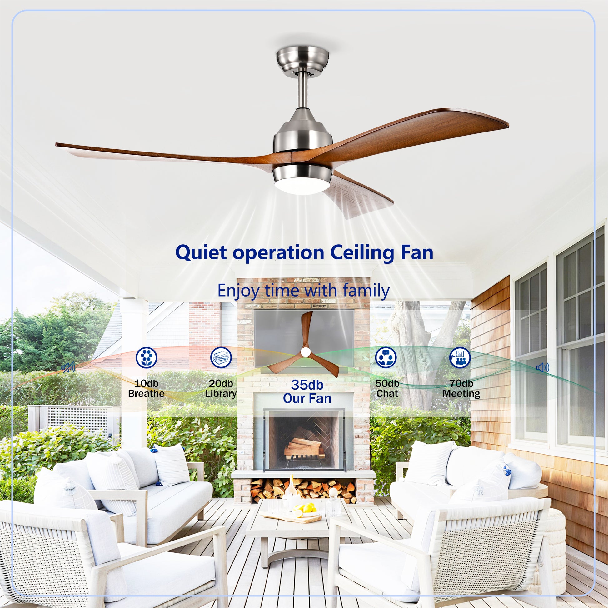 52" Satin Nickel Solid Wood Ceiling Fan with Remote - view 14