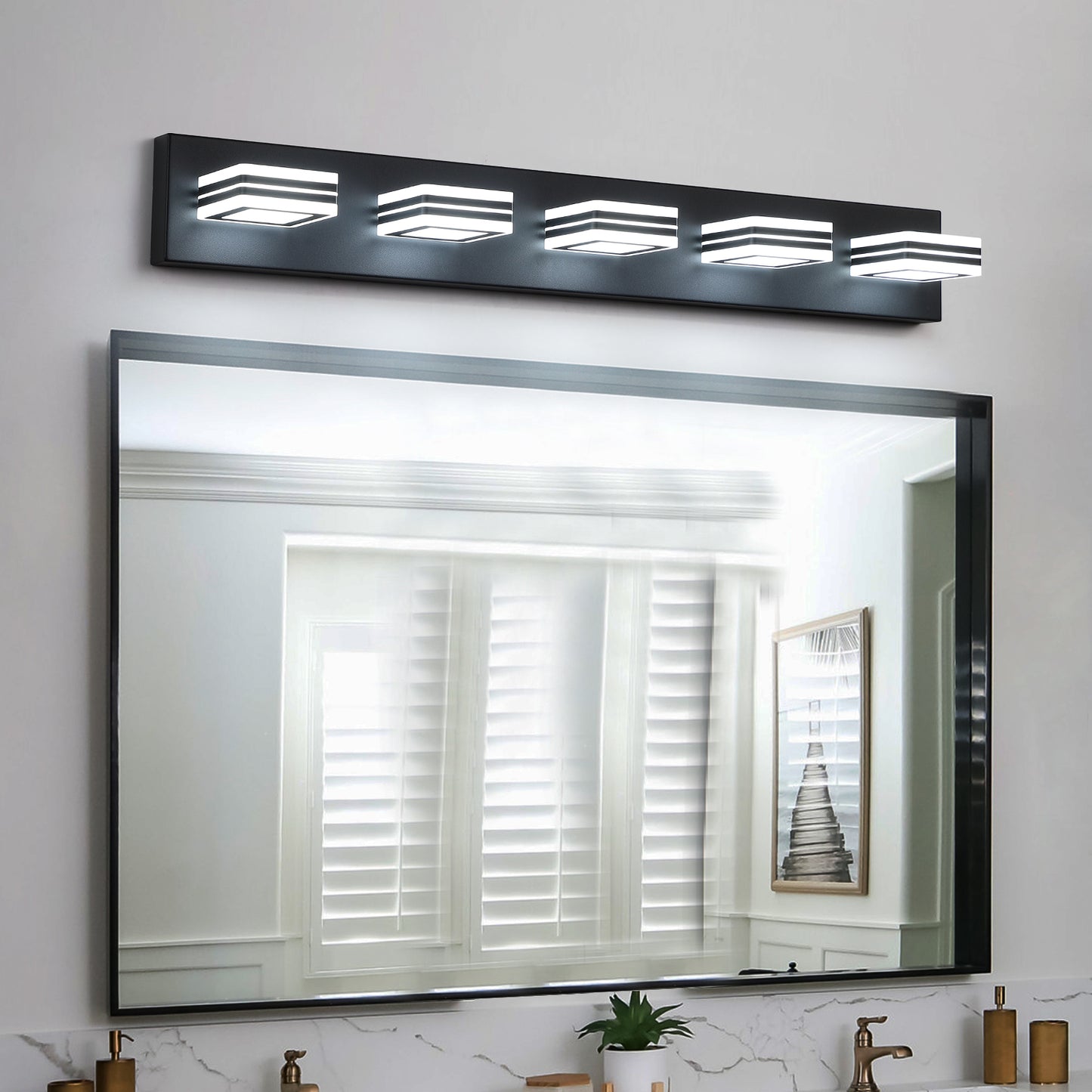 32" 5-Light Black LED Vanity Light with Acrylic Shades - view 7