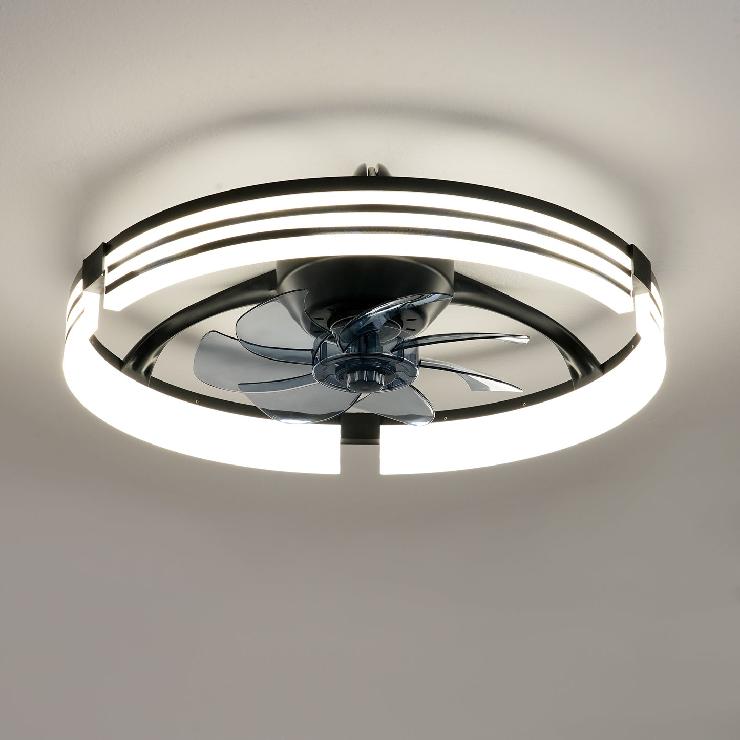 20" Matte Black Flush Mount Ceiling Fan with Dimmable LED - view 16
