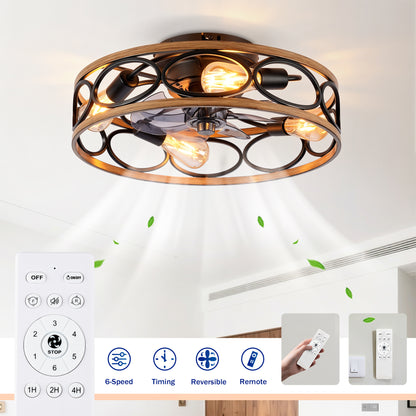 19" Matte Black Caged Ceiling Fan with Remote - view 7