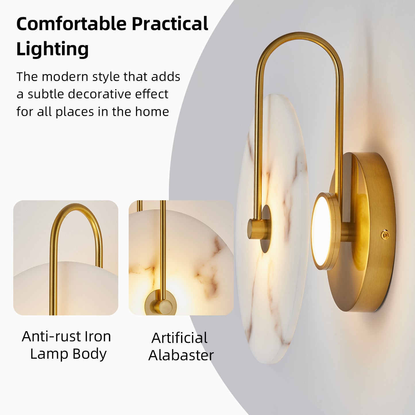 9.8" Gold Round Alabaster LED Wall Sconce - view 4