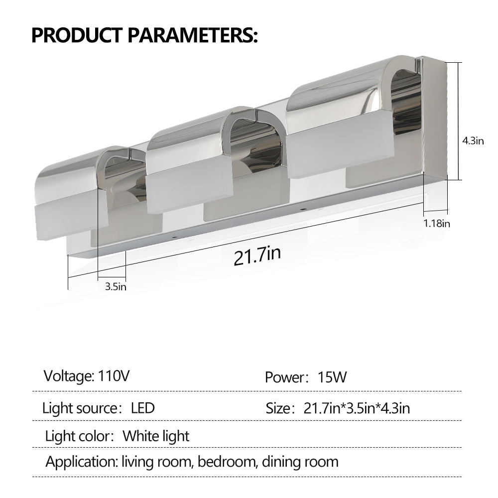 3-Light Chrome LED Vanity Wall Light - view 8