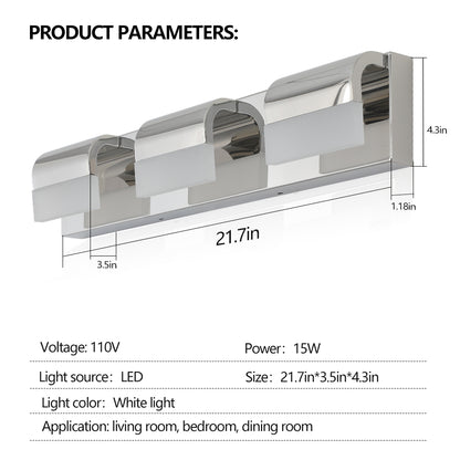3-Light Chrome LED Vanity Wall Light - view 8