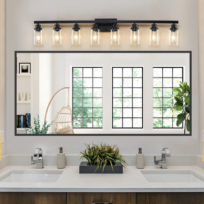 51" 8-Light Black Vanity Light with Clear Glass - view 3