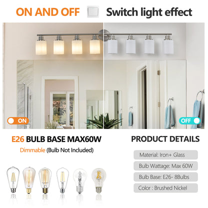 52" 8-Light Brushed Nickel Vanity Light with Frosted Glass - view 7