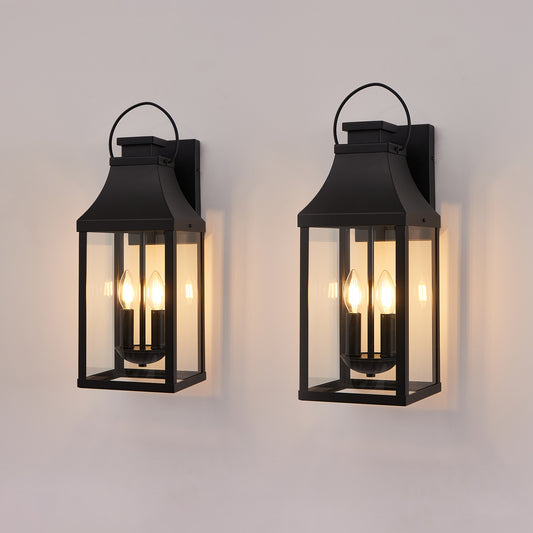 20" Black Outdoor Wall Lantern, Set of 2