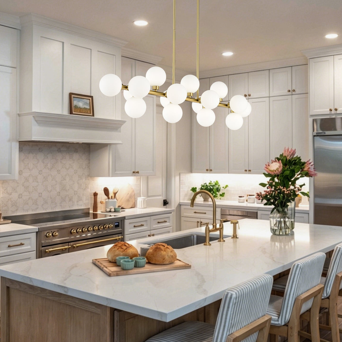 16-Light Gold and Opal Farmhouse Pendant Light - view 6