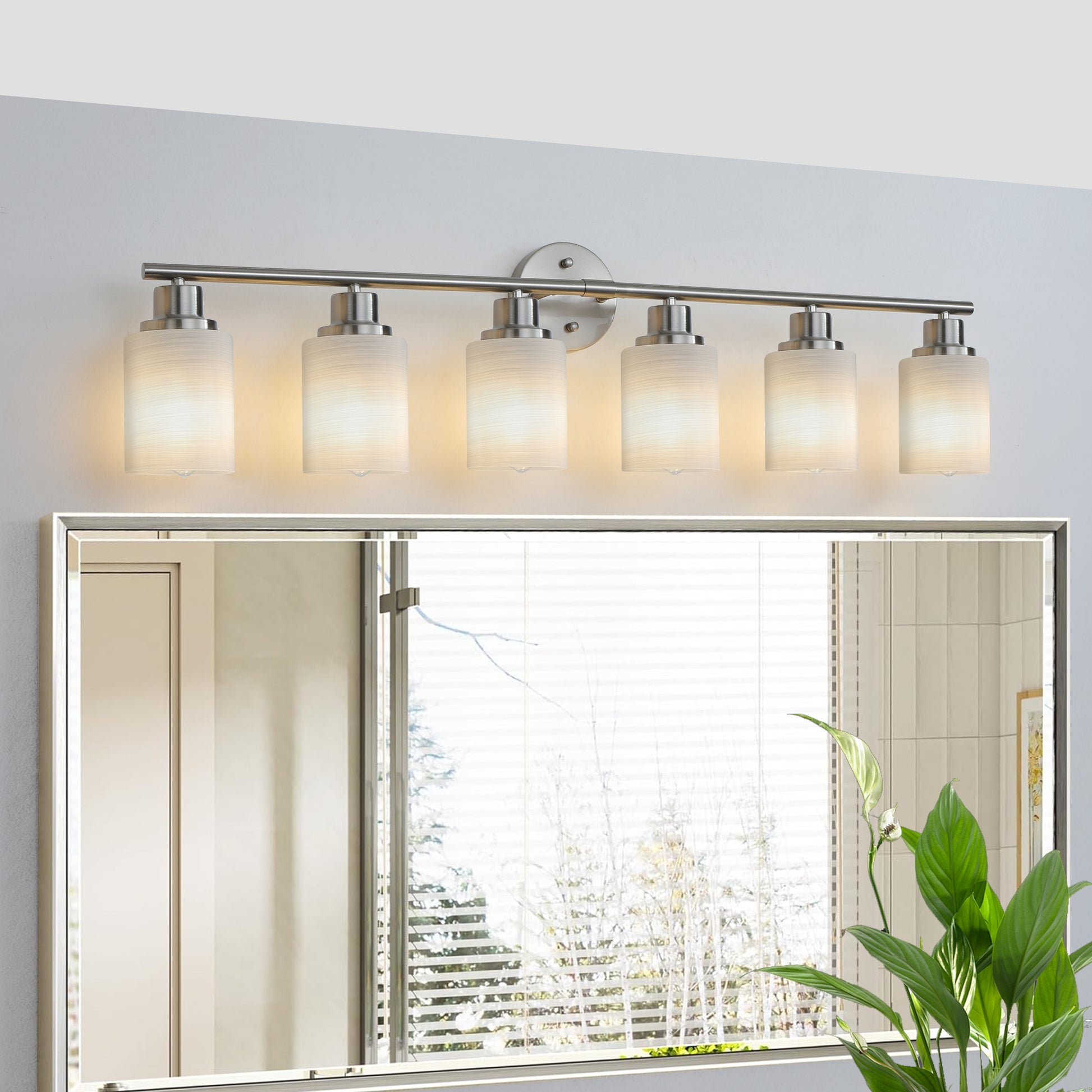 39" 6-Light Brushed Nickel Vanity Light with Frosted Glass - view 3