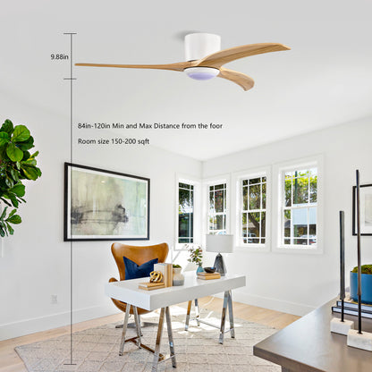 52" Matte White Solid Wood Ceiling Fan with Light & Remote - view 5