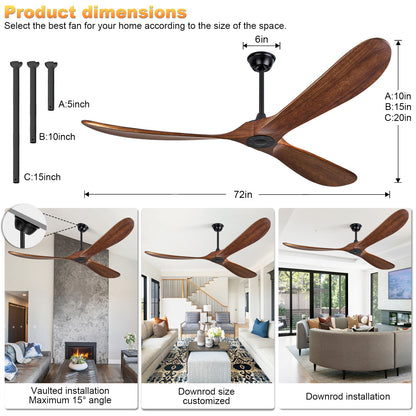 72" Walnut Solid Wood Ceiling Fan with Remote - view 19
