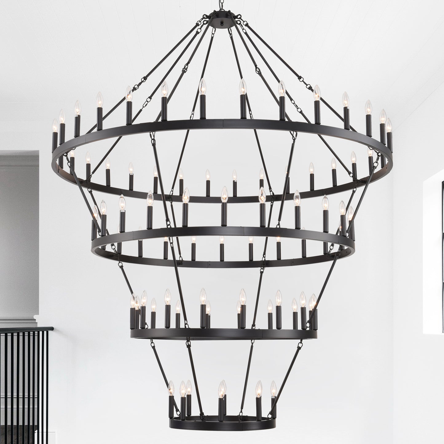 69.3" 4-Tier Wagon Wheel Farmhouse Chandelier, 80-Light