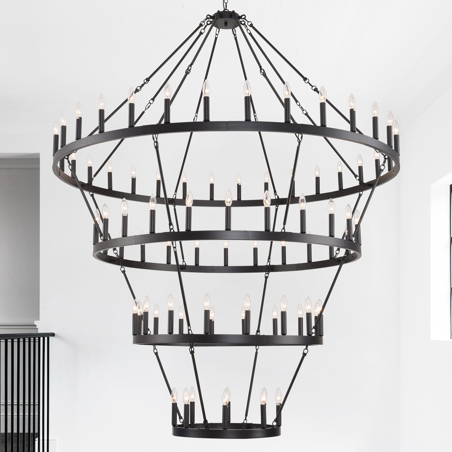 69.3" 4-Tier Wagon Wheel Farmhouse Chandelier, 80-Light