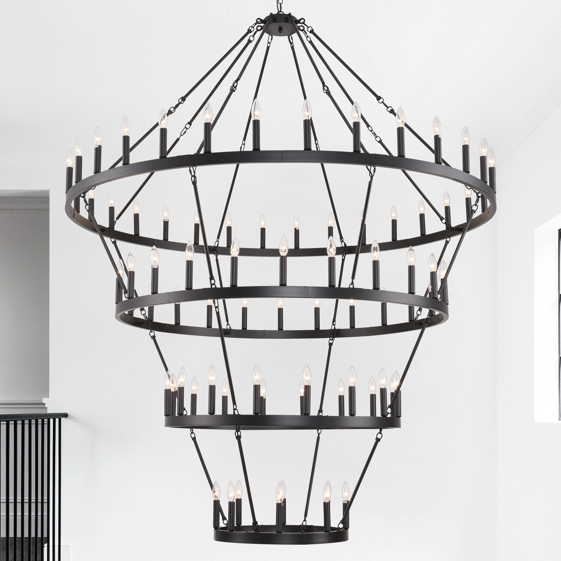 69.3" 4-Tier Wagon Wheel Farmhouse Chandelier, 80-Light