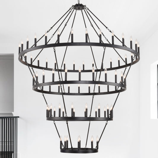 69.3" 4-Tier Wagon Wheel Farmhouse Chandelier, 80-Light