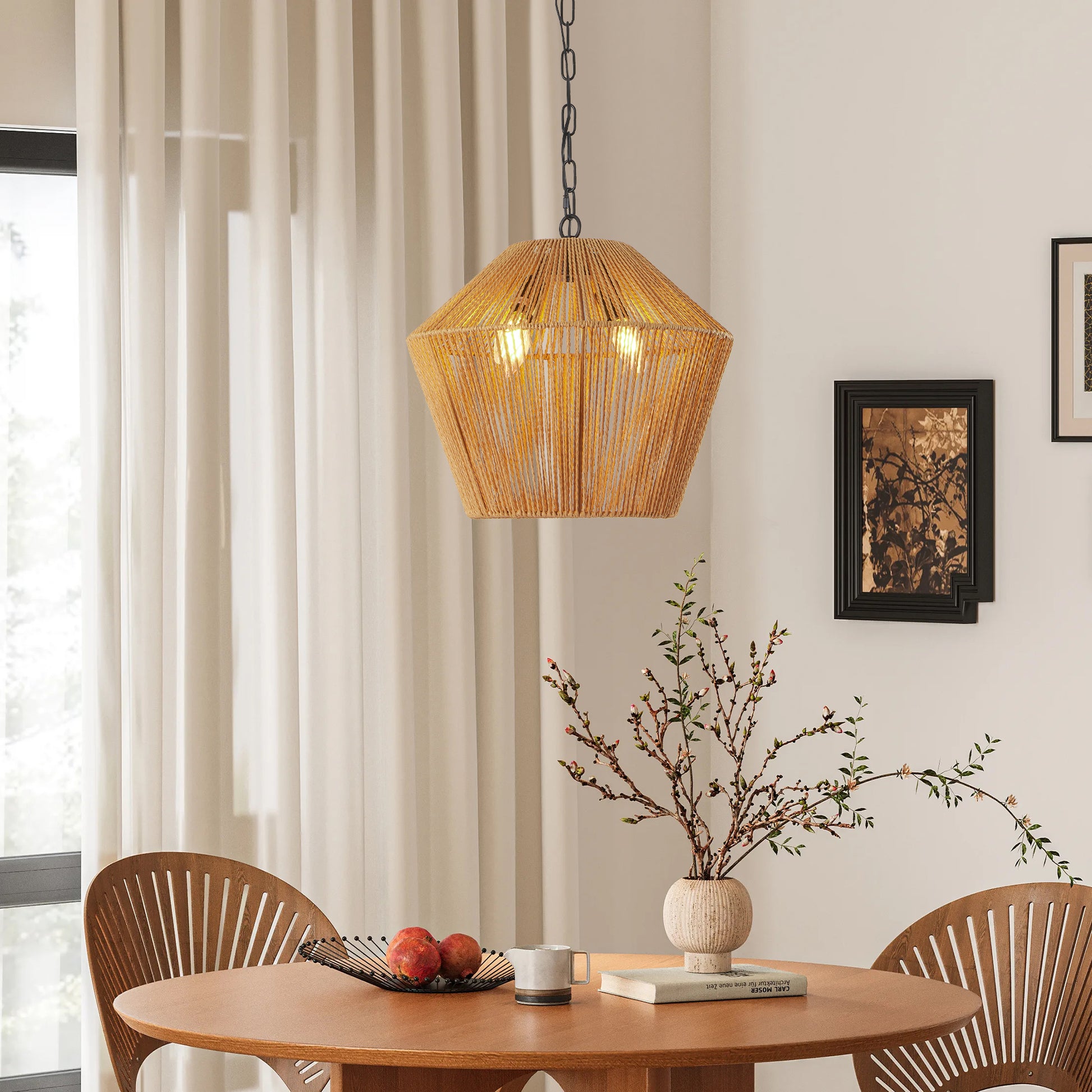 17" Boho Hemp Rope Pendant Light, Natural Finish - view 3