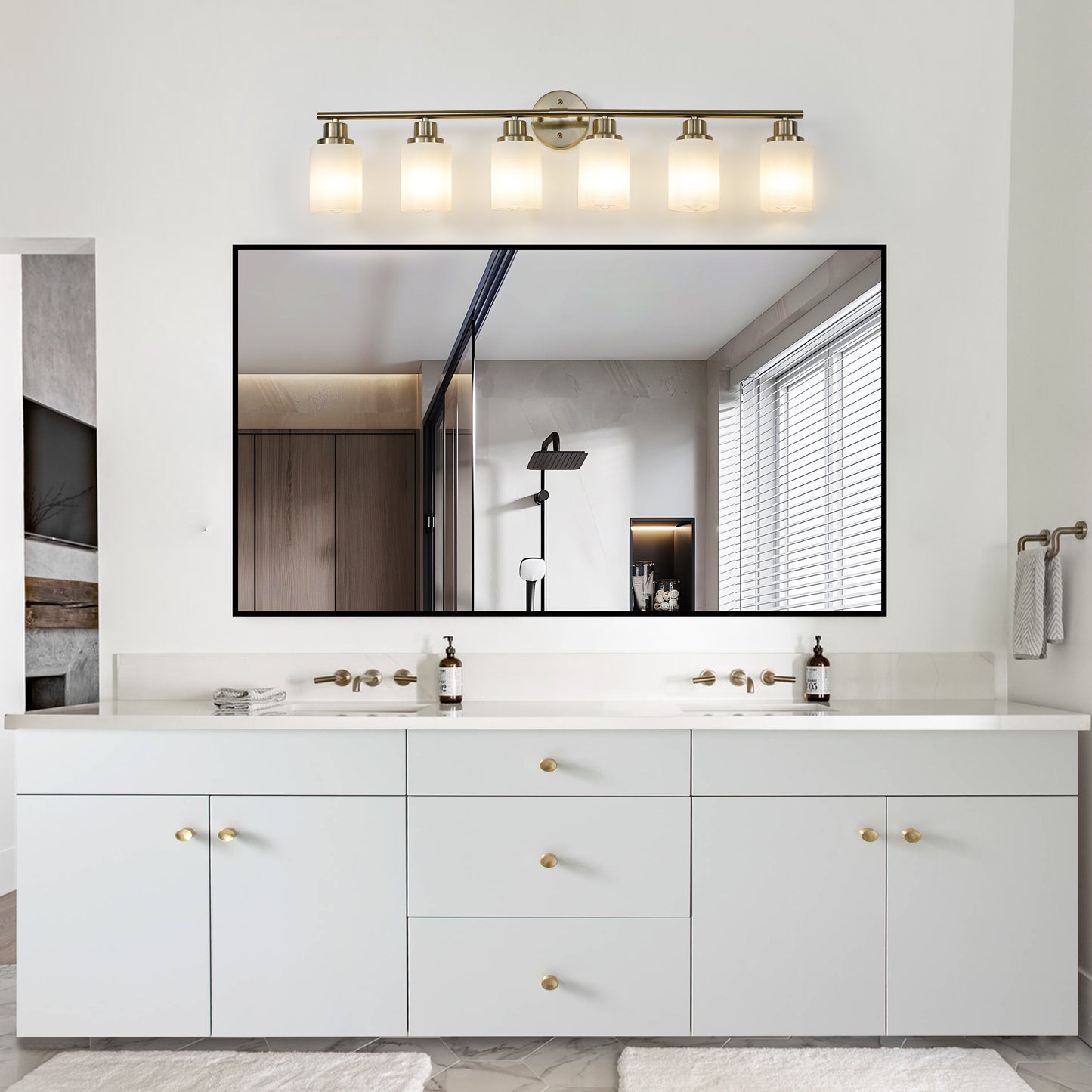 39" 6-Light Gold Vanity Wall Light with Frosted Glass - view 3