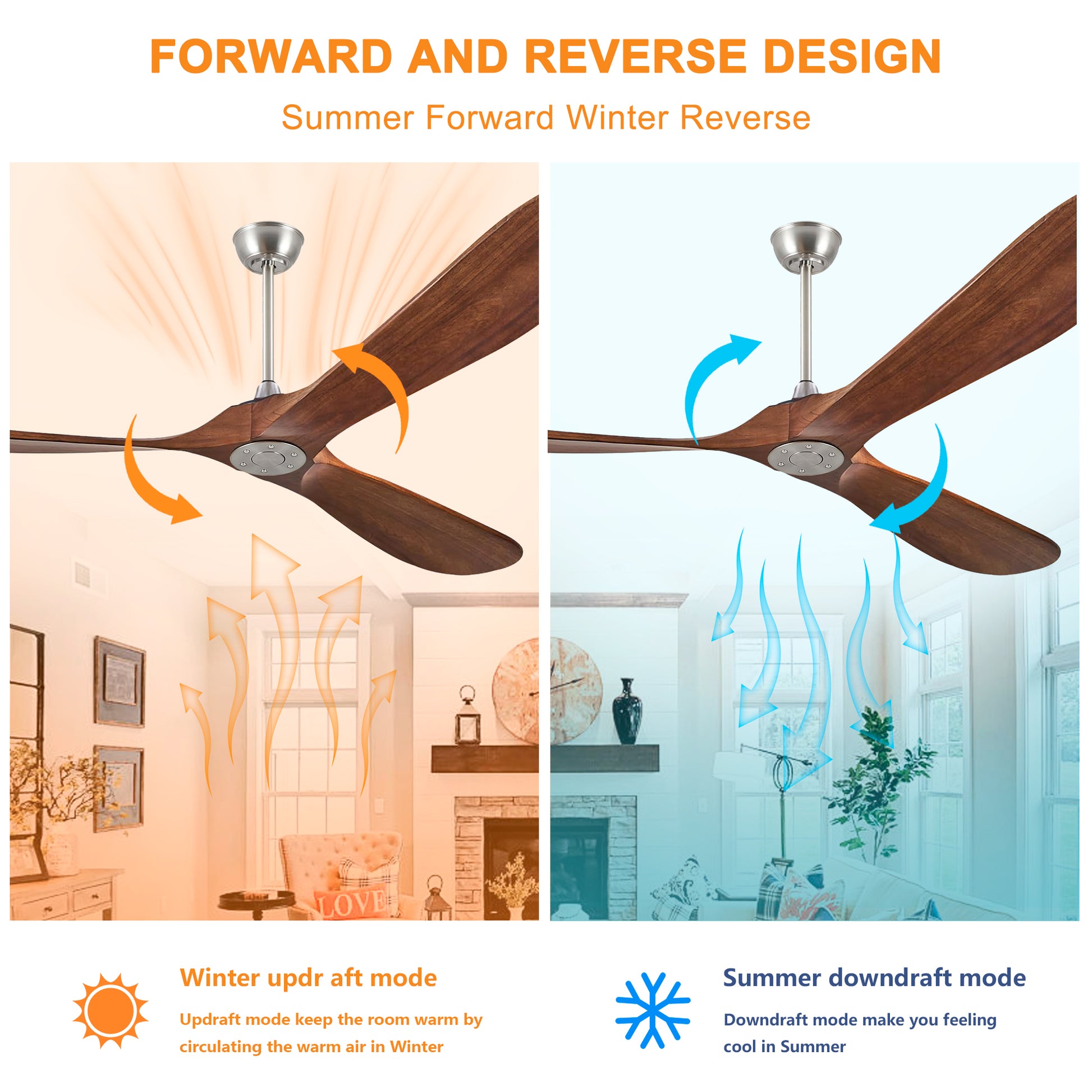 72" Walnut Solid Wood Ceiling Fan with Remote - view 13