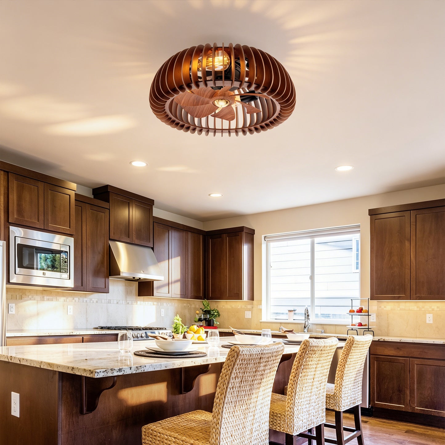 20" Wood Semicircle Flush Mount Ceiling Fan with Remote - view 5