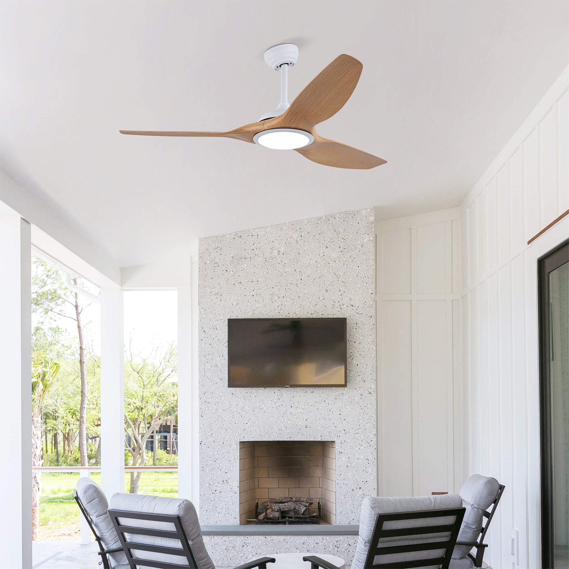 52" Matte White & Natural Wood Ceiling Fan with Remote - view 6