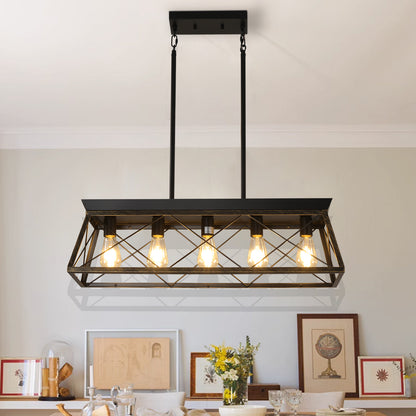 32" 5-Light Black & Gold Industrial Caged Chandelier - view 5