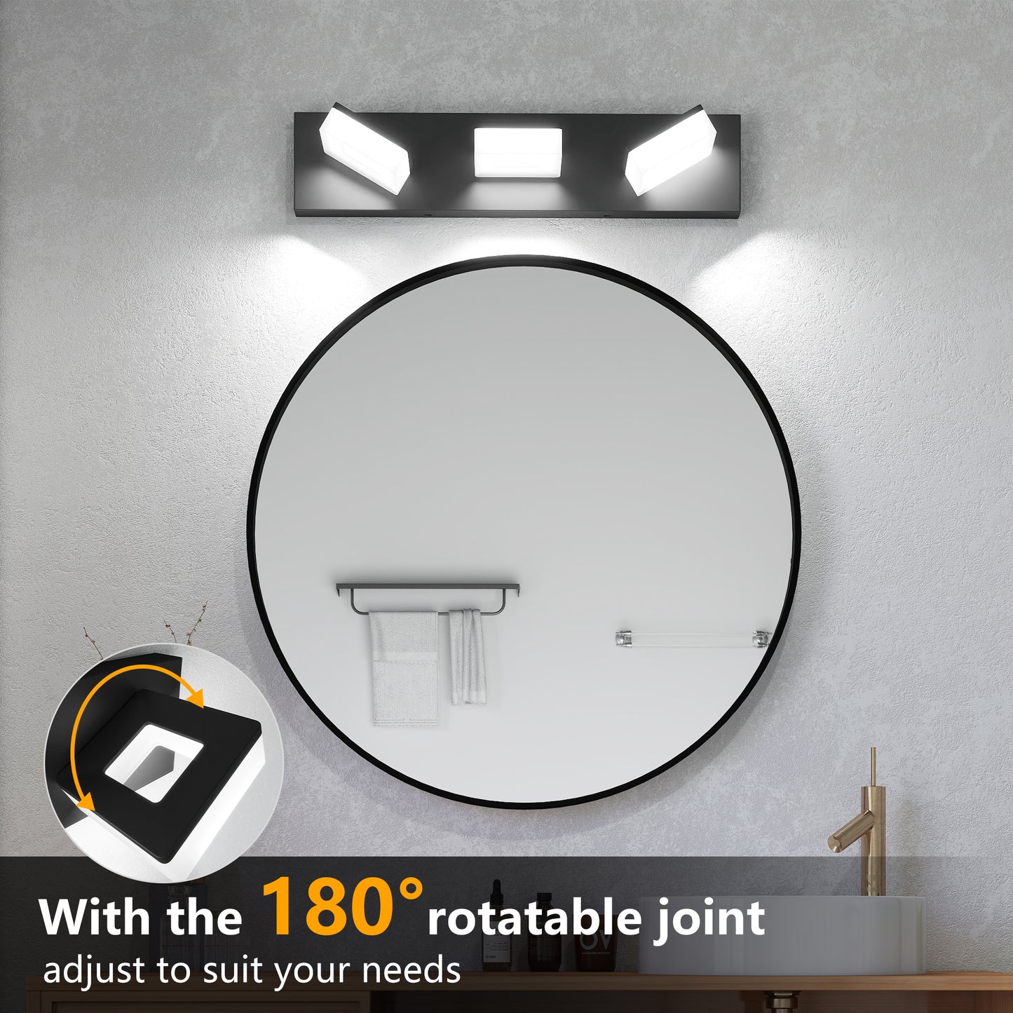 20" 3-Light Matte Black LED Vanity Light - view 4