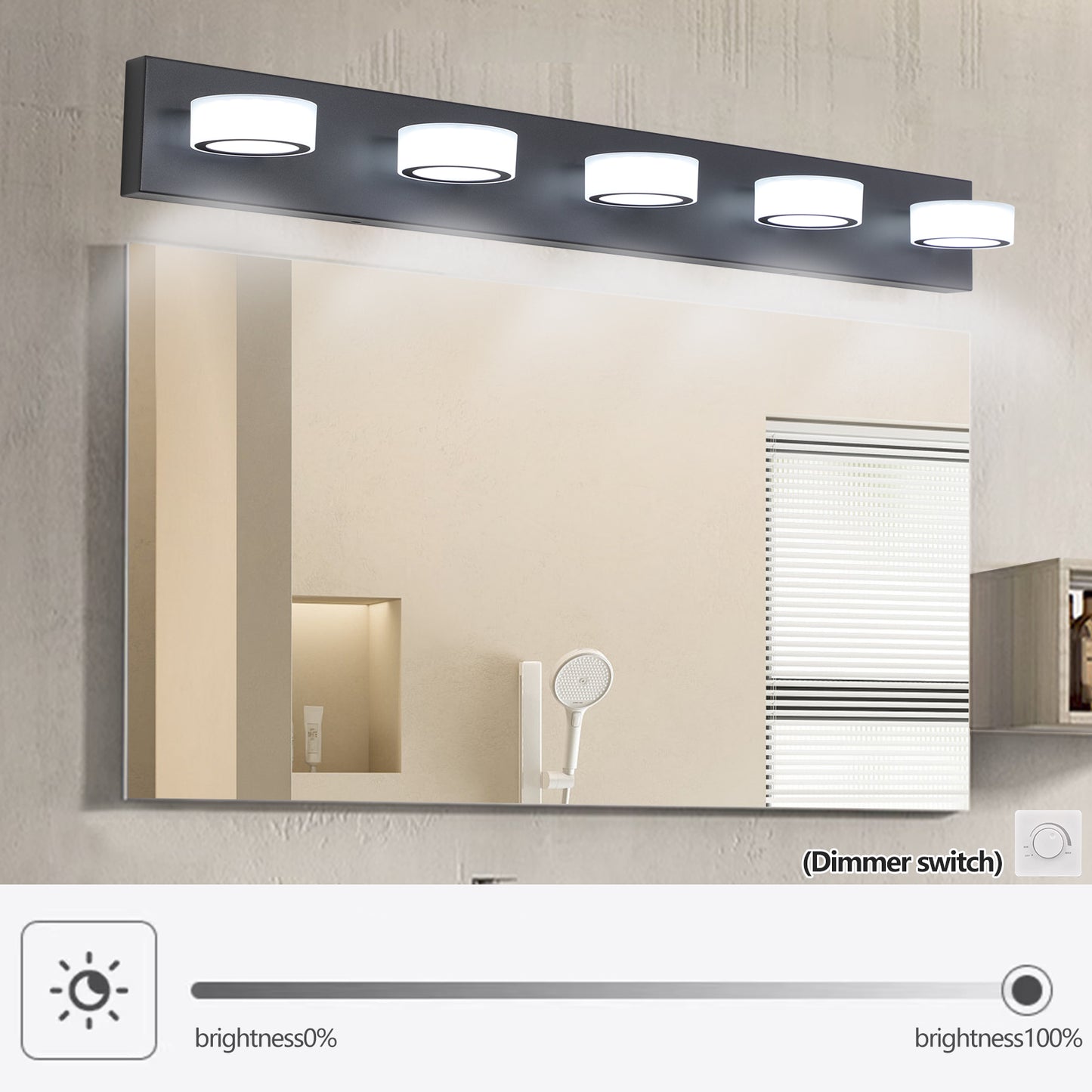 37" 5-Light Black LED Vanity Wall Light - view 3