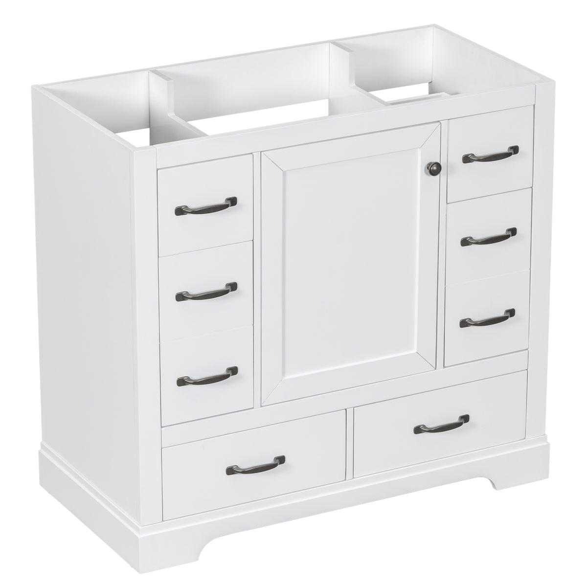 36" White Bathroom Vanity Base Only with 6 Drawers