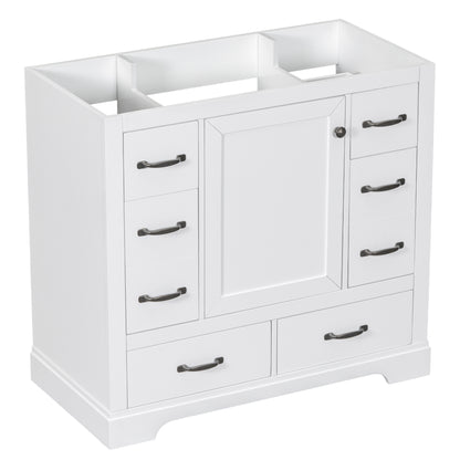 36" White Bathroom Vanity Base Only with 6 Drawers