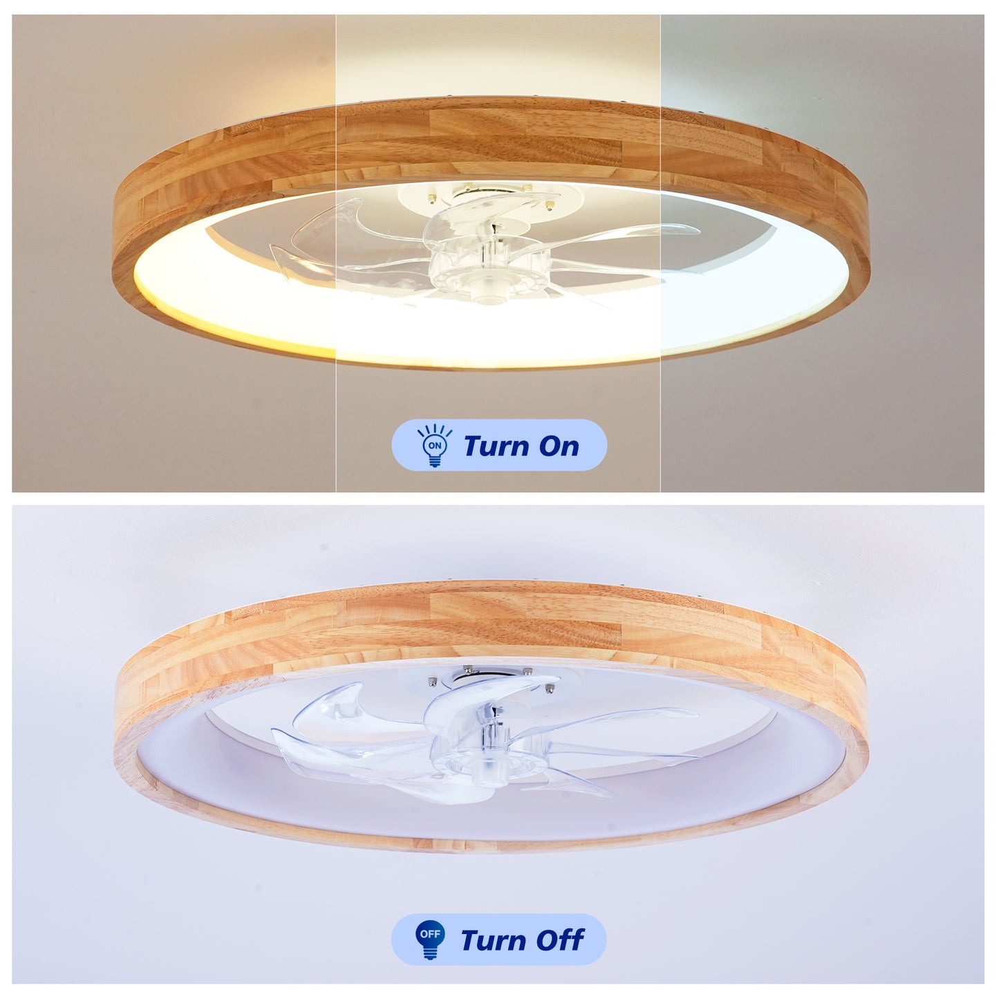 23.62" Wood Flush Mount Ceiling Fan with Dimmable LED - view 7