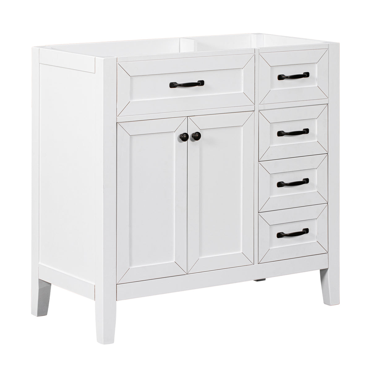 36" White Bathroom Vanity Base Only with 2 Doors and 3 Drawers