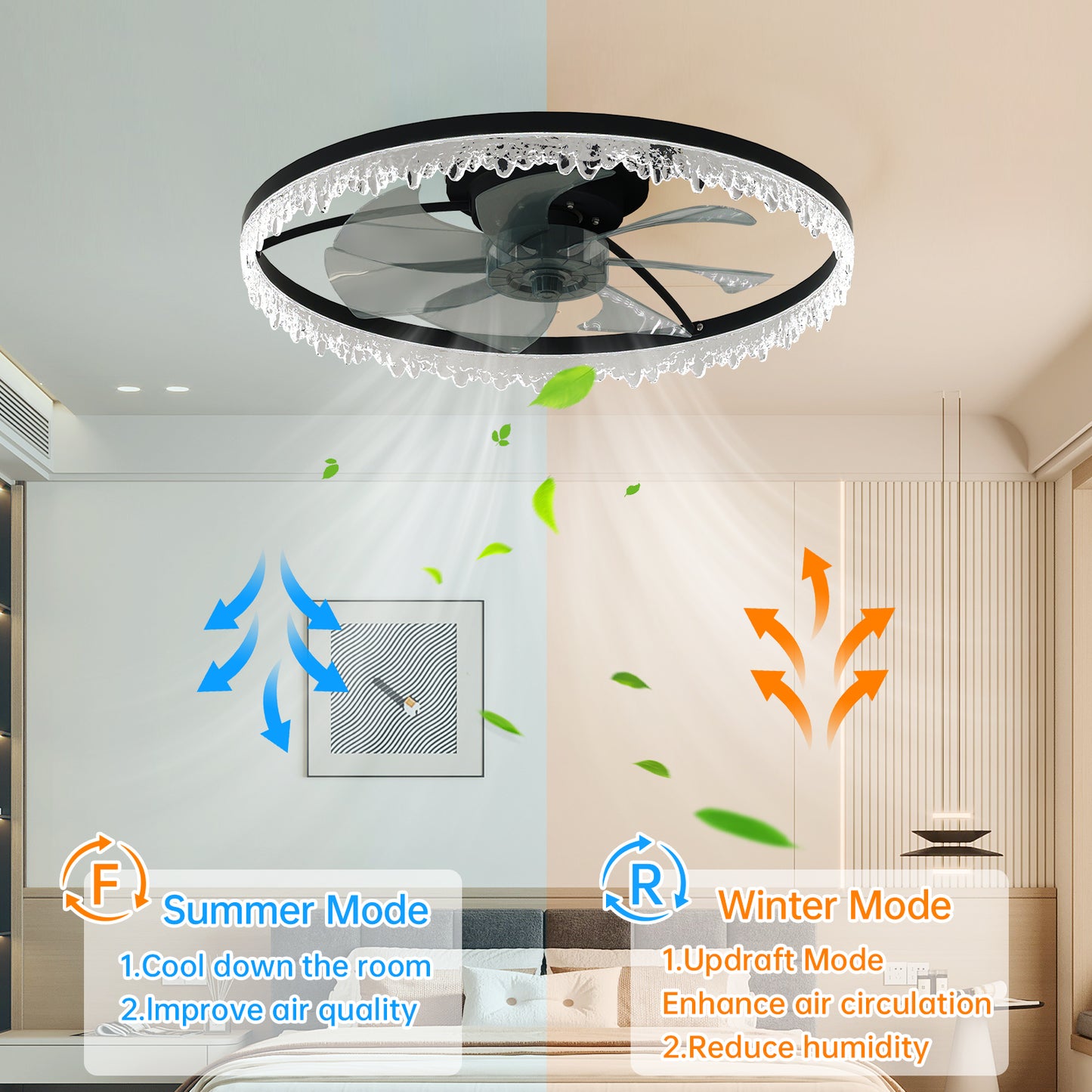 24" Black Crystal Flush Mount Ceiling Fan with Remote - view 6