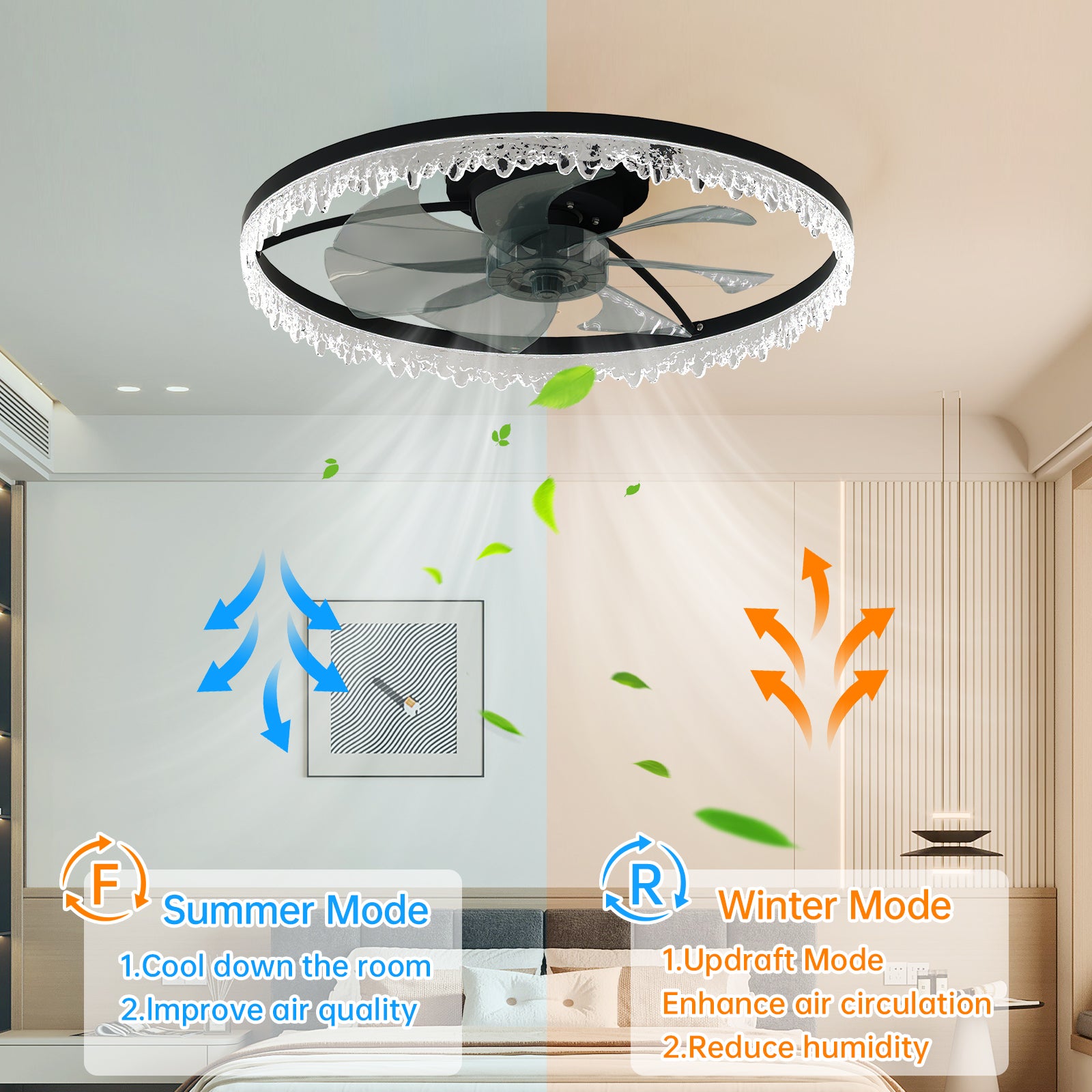 24" Black Crystal Flush Mount Ceiling Fan with Remote - view 6