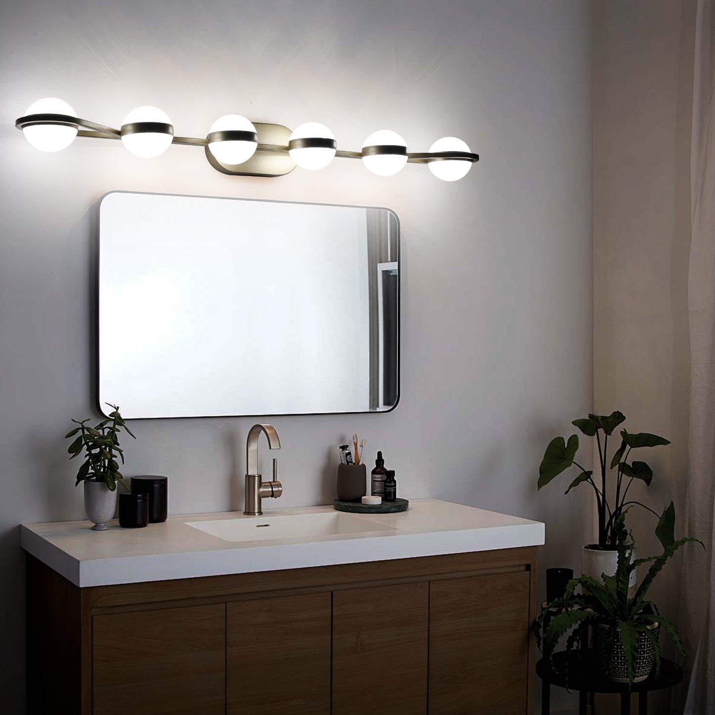 43" 6-Light Gold LED Vanity Light with Crystal Sand Shades - view 3