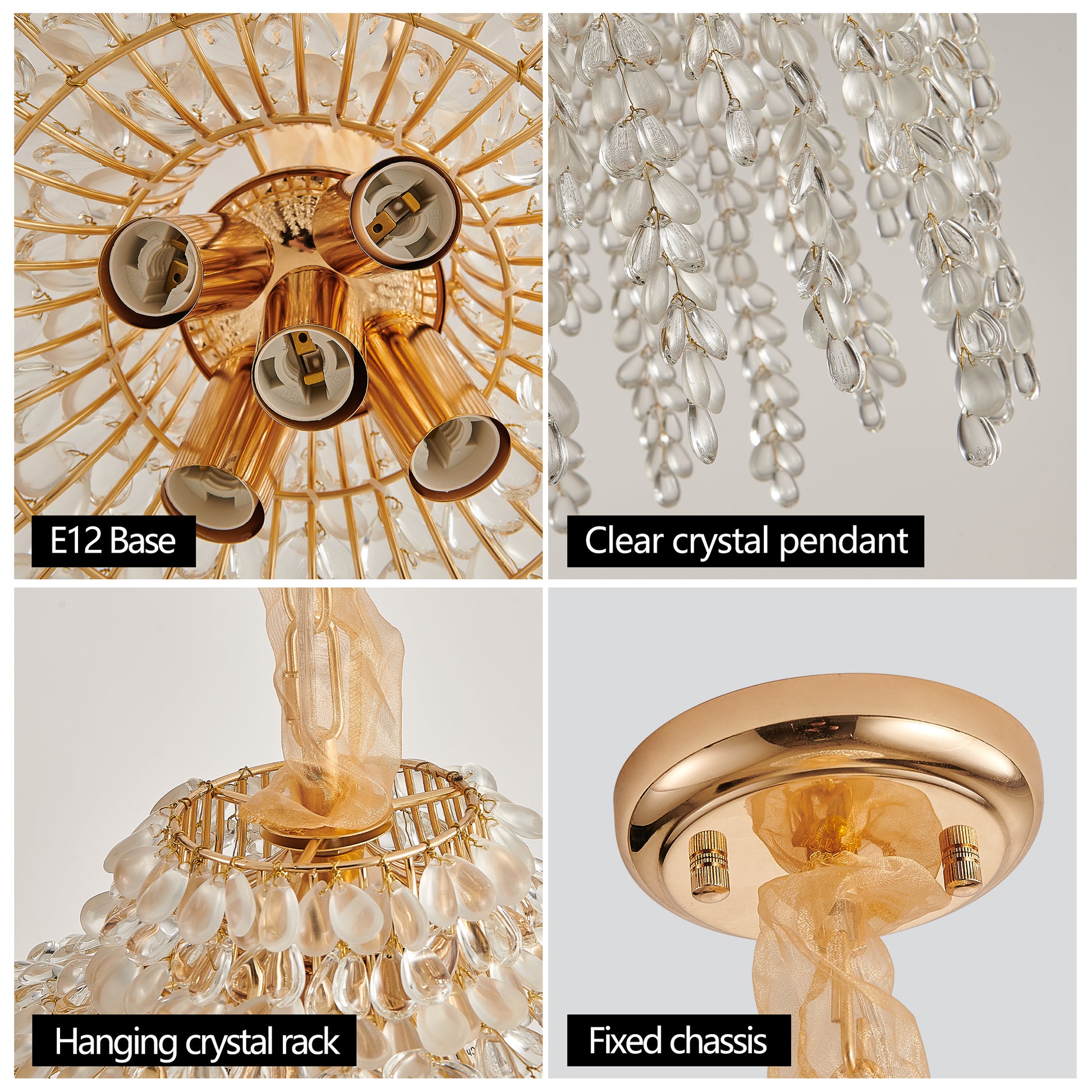 16" 5-Light Gold Waterfall Crystal Chandelier - view 7
