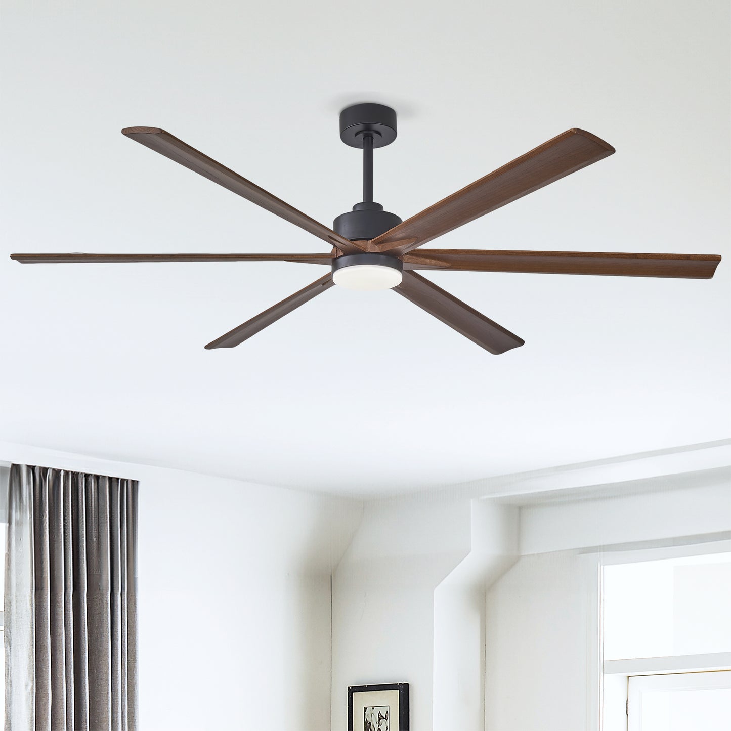 70" Matte Black & Walnut Solid Wood Ceiling Fan - view 2
