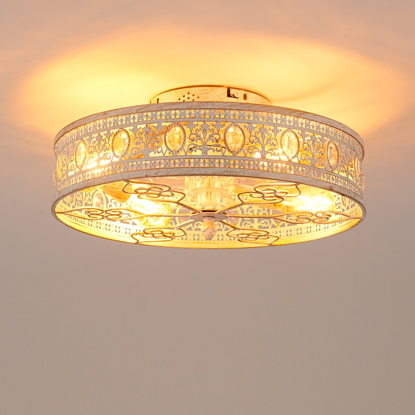 20" White & Gold Crystal Caged Ceiling Fan with Remote - view 17
