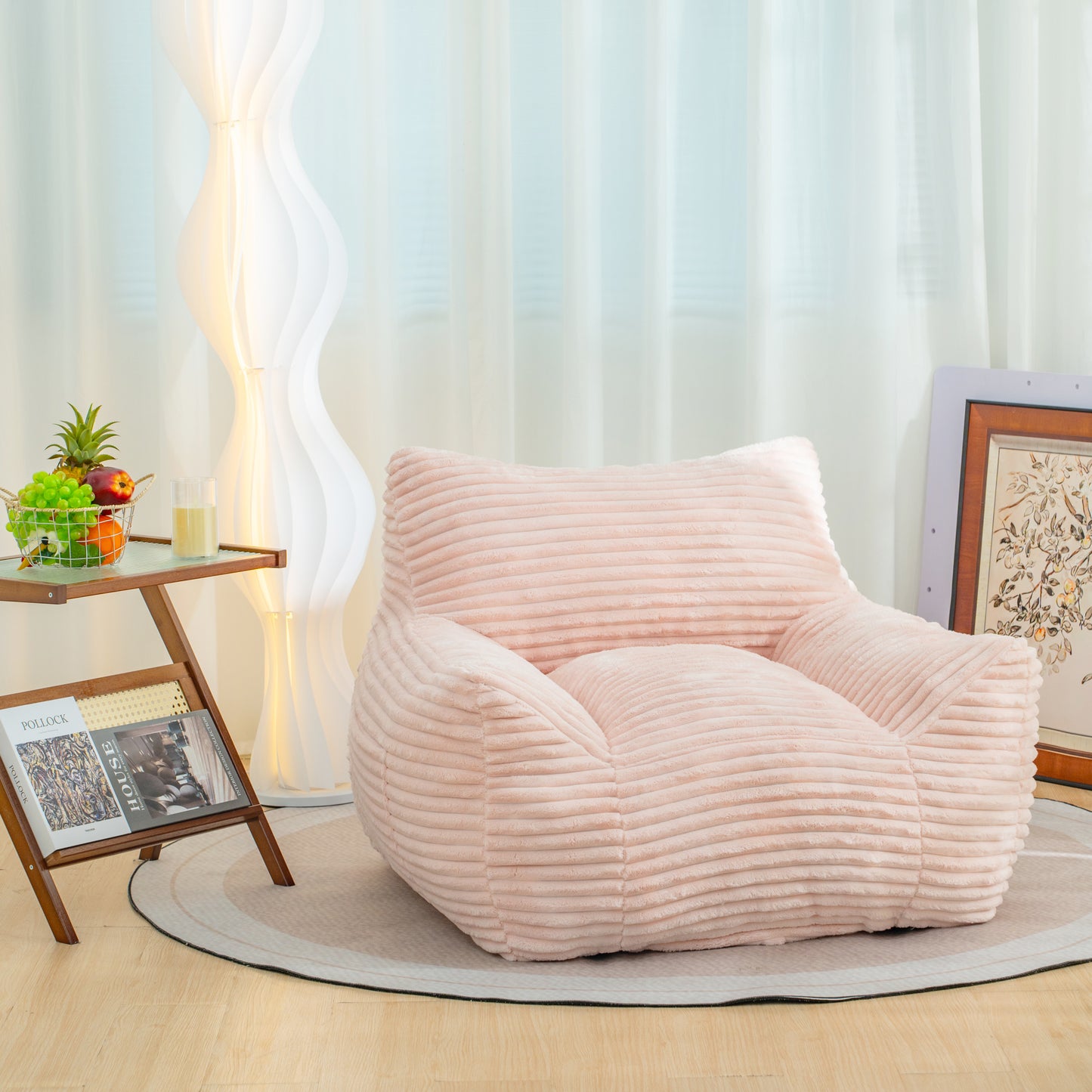 Fluffy Cloud Bean Bag Chair with Armrests – Pink