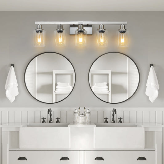 31" 5-Light Brushed Nickel Vanity Light with Clear Glass