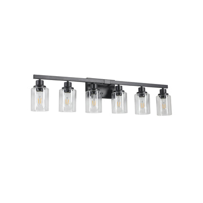 37" 6-Light Black Vanity Light with Clear Glass - view 8