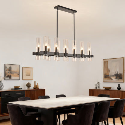 12-Light Black Linear Farmhouse Chandelier with Clear Glass - view 15