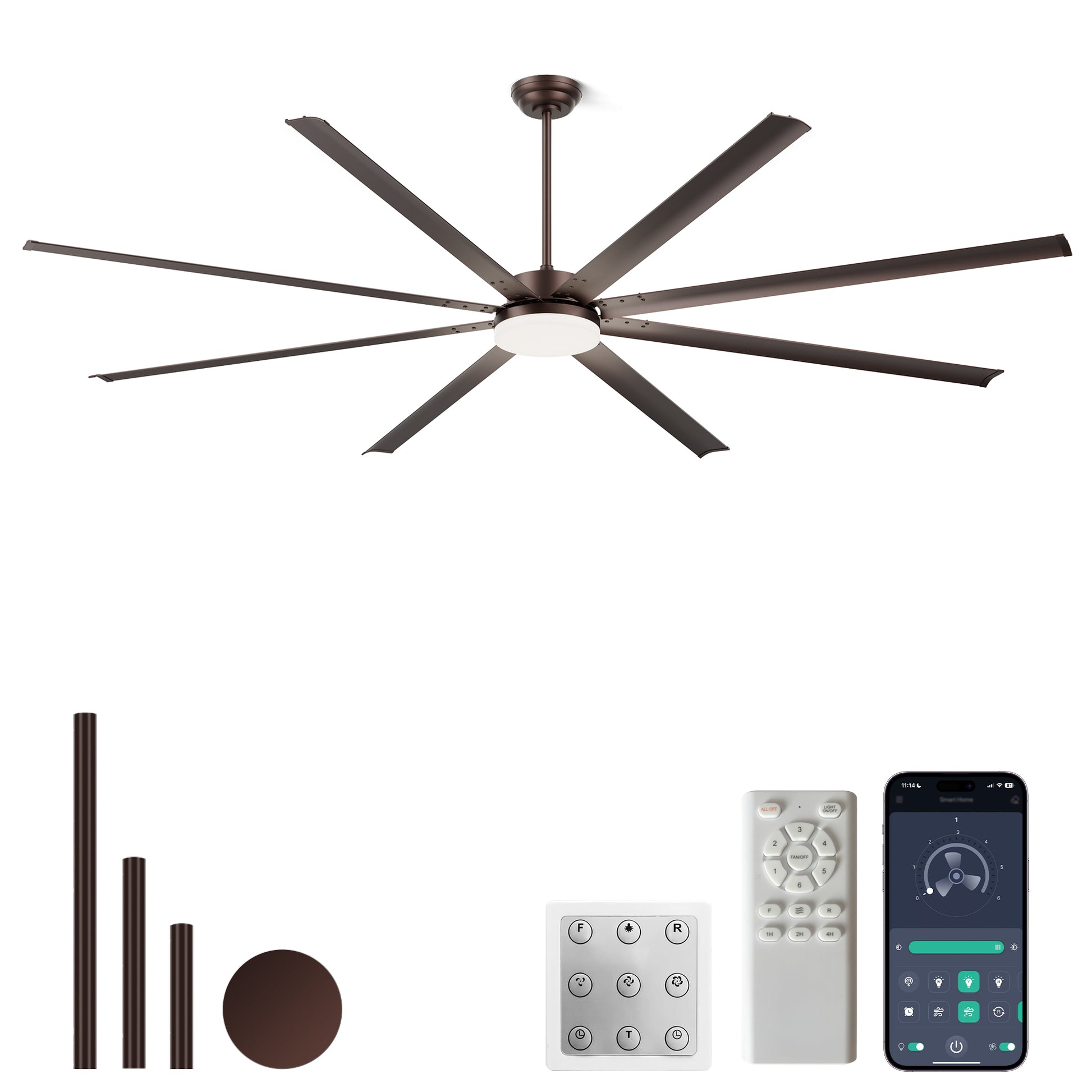 96" Coffee Industrial Ceiling Fan with Remote