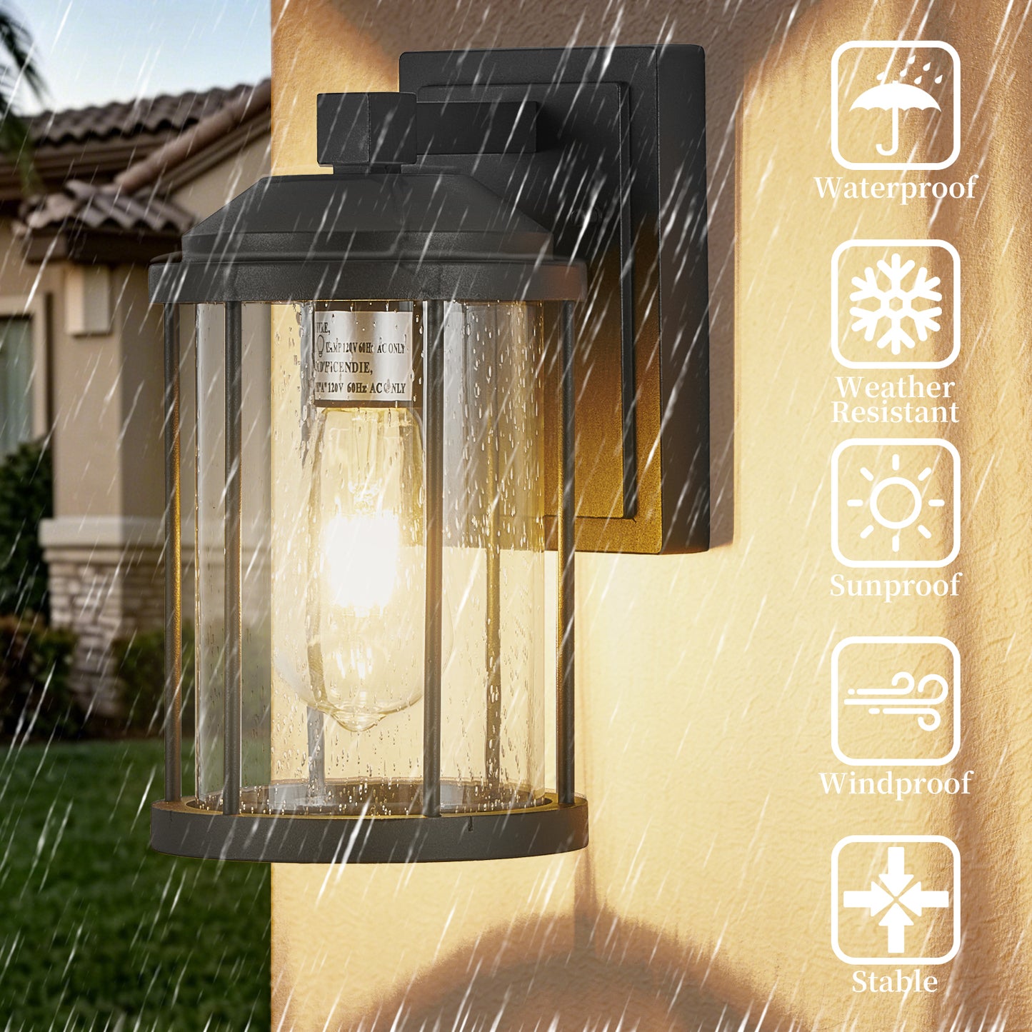 Black Outdoor Wall Light with Seeded Glass, Set of 2 - view 4