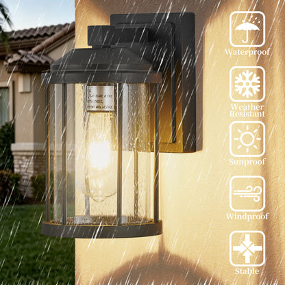 Black Outdoor Wall Light with Seeded Glass, Set of 2 - view 4