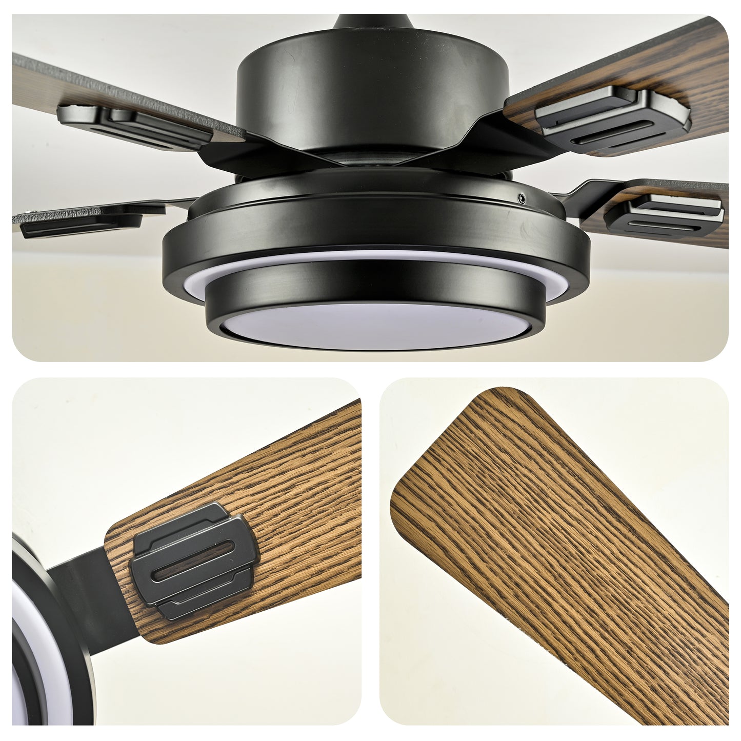 42" Matte Black Ceiling Fan with Dimmable LED Light - view 14