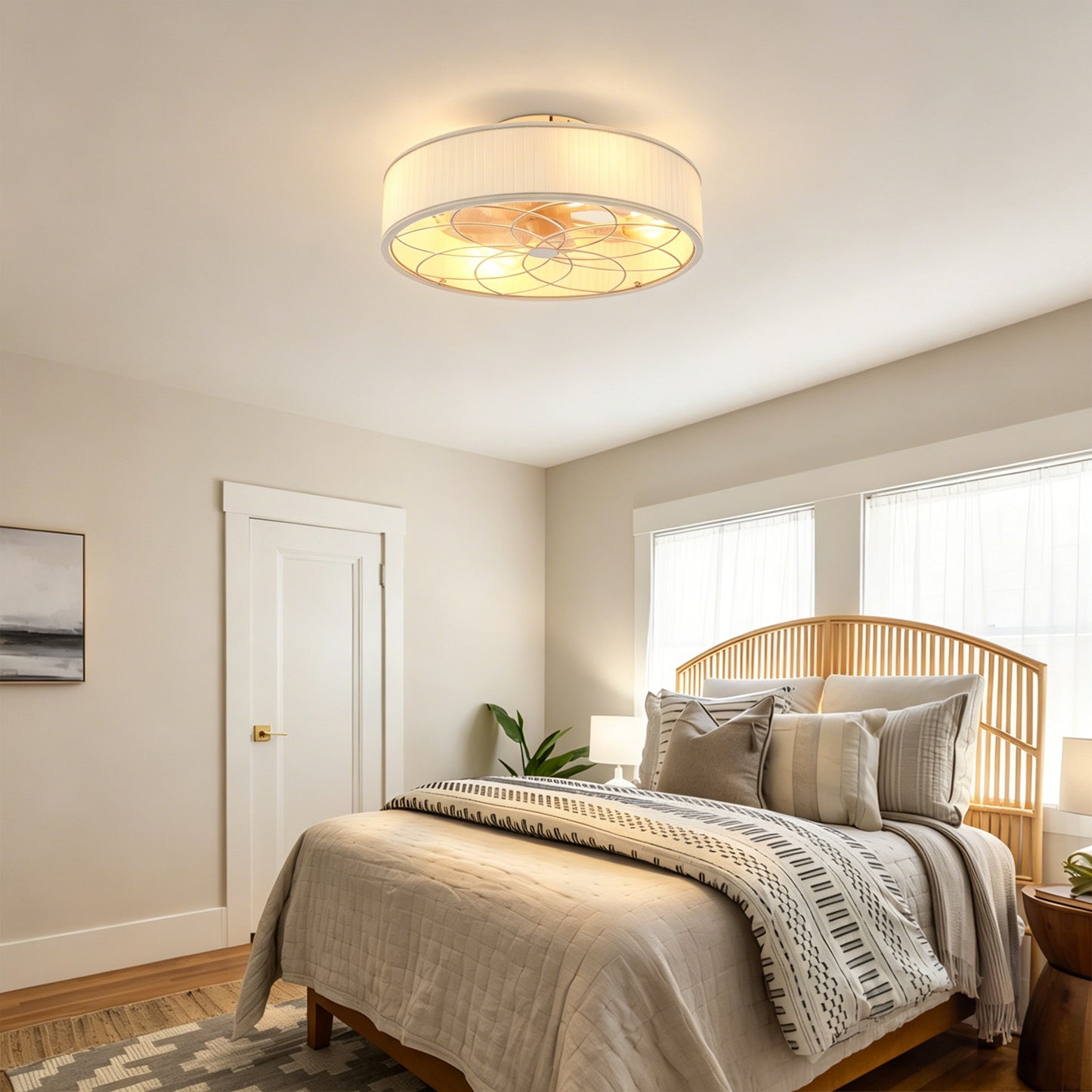 20" Matte White Fabric Farmhouse Bladeless Ceiling Fan - view 5