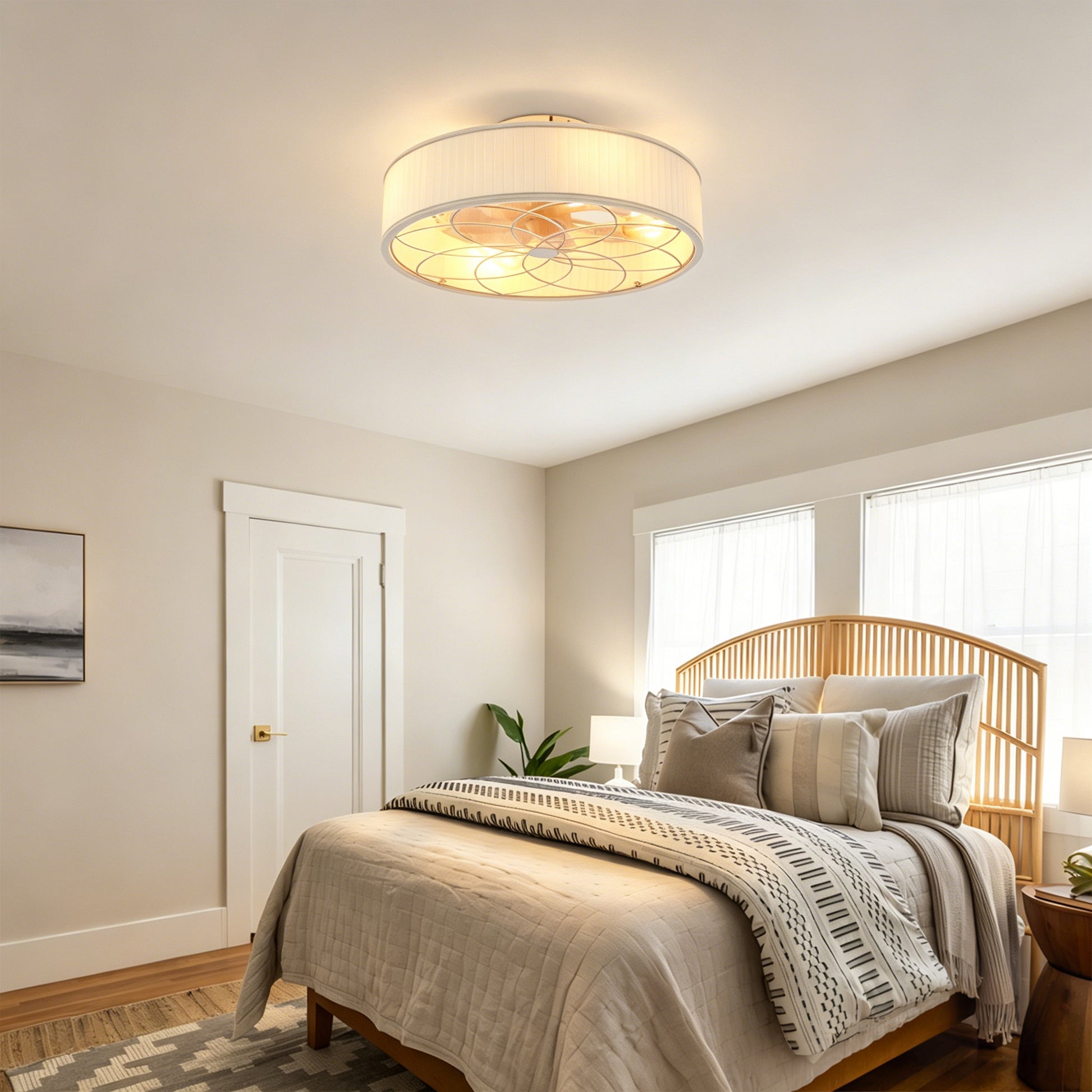 20" Matte White Fabric Farmhouse Bladeless Ceiling Fan - view 5